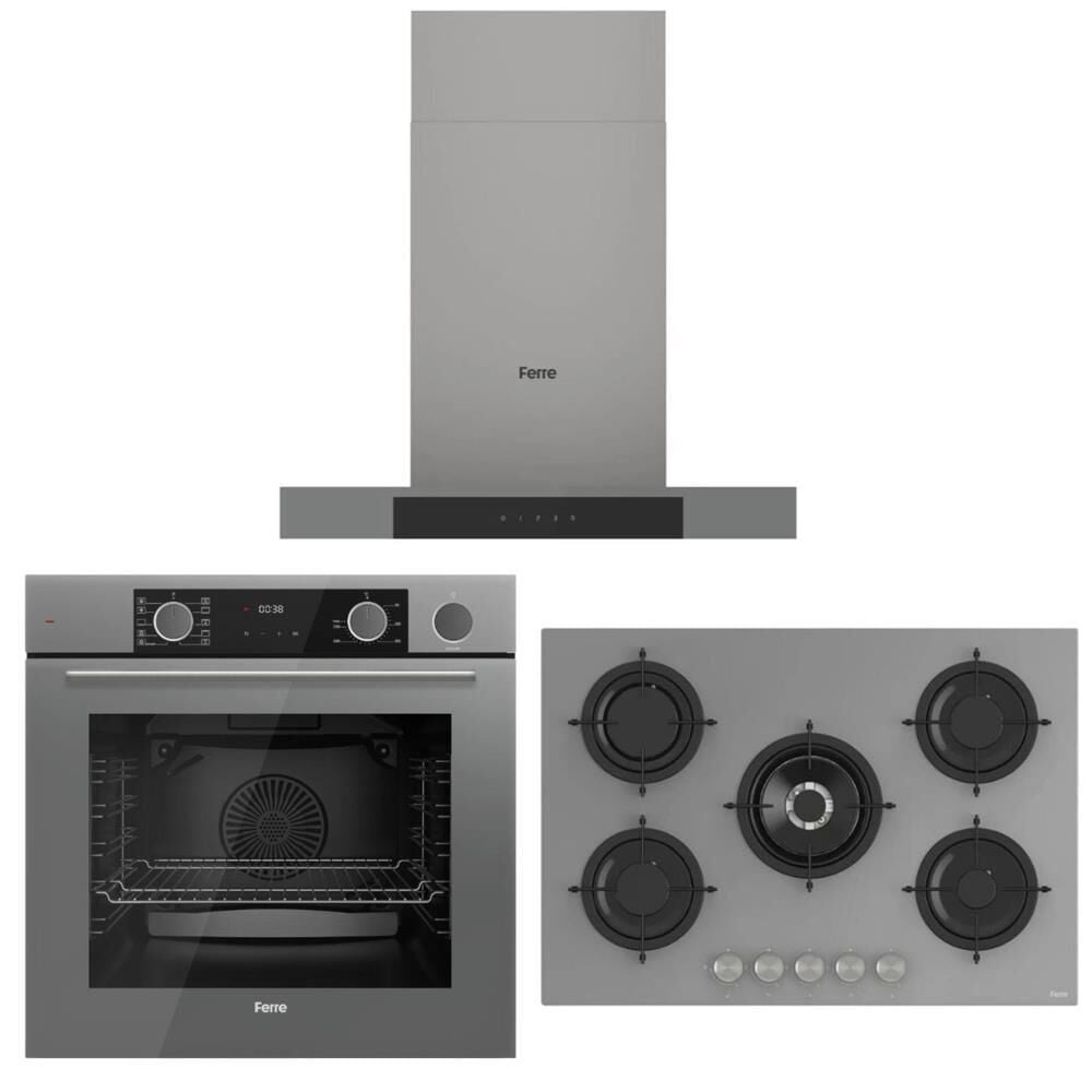Ferre Fryart Steam Gri Set (D102 Gri Davlumbaz -RS038 Gri Ocak- XE64CPR FryartSteam Gri Fırın)