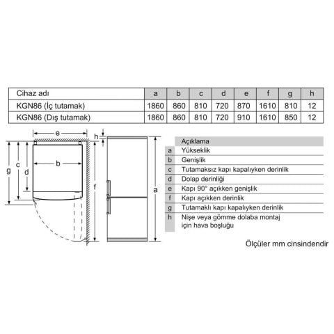 Siemens KG86NHIF0N 682 Lt No-Frost Kombi Tipi Buzdolabı