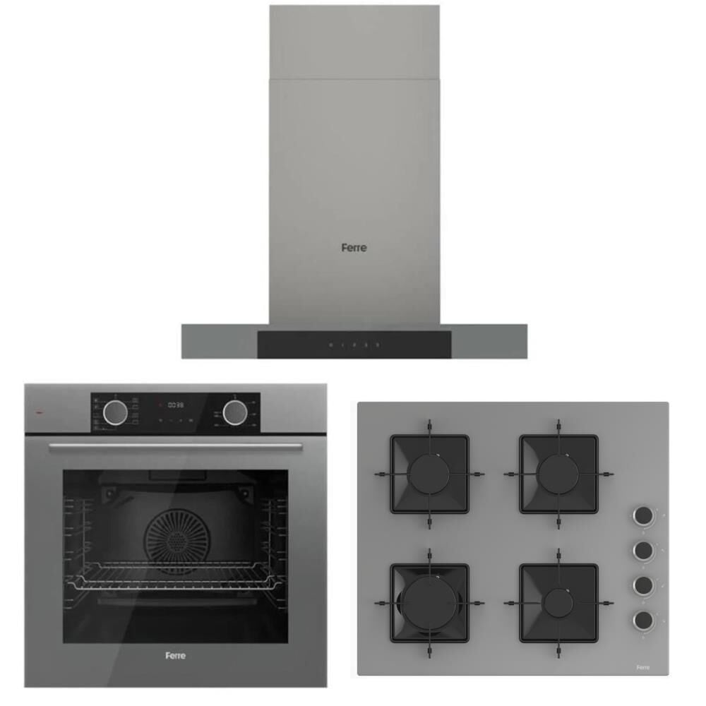Ferre Fryart Gri Set ( D102 Gri Davlumbaz -SS208 Gri Ocak- XE63CPR Fryart Gri Fırın)