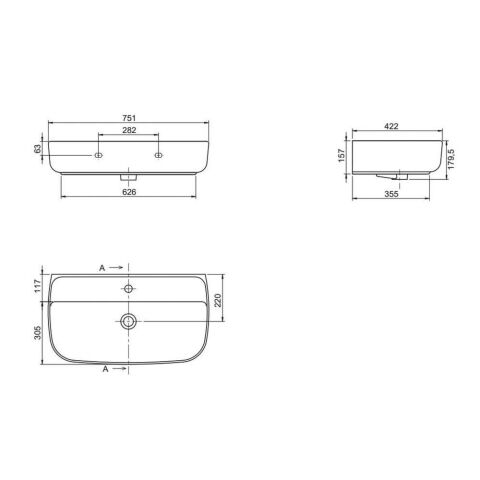 Turkuaz AQUA 75X40 Tezgahüstü Duvara Sıfır Lavabo