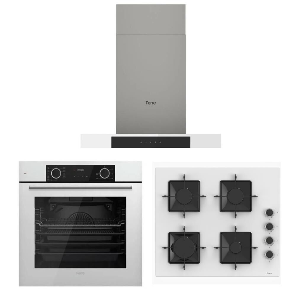 Ferre Fryart Steam Beyaz Set ( D101 T Tipi Beyaz Davlumbaz -SS206 Beyaz Ocak- XE63CB Fryart Beyaz Fırın)