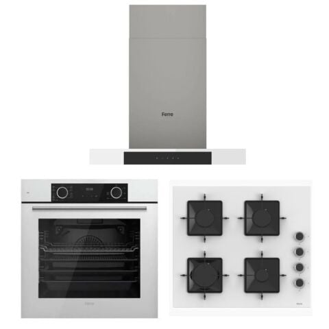 Ferre Fryart Steam Beyaz Set ( D101 T Tipi Beyaz Davlumbaz -SS206 Beyaz Ocak- XE63CB Fryart Beyaz Fırın)