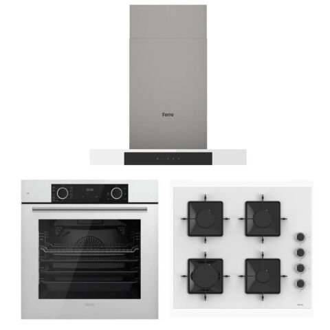 Ferre Fryart Steam Beyaz Set ( D101 T Tipi Beyaz Davlumbaz -SS206 Beyaz Ocak- XE63CB Fryart Beyaz Fırın)