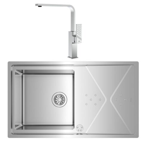 Teka Brooklyn 50 M-XP 1B 1D Tek Göz Çelik Evye ve BKY 915 Batarya Set