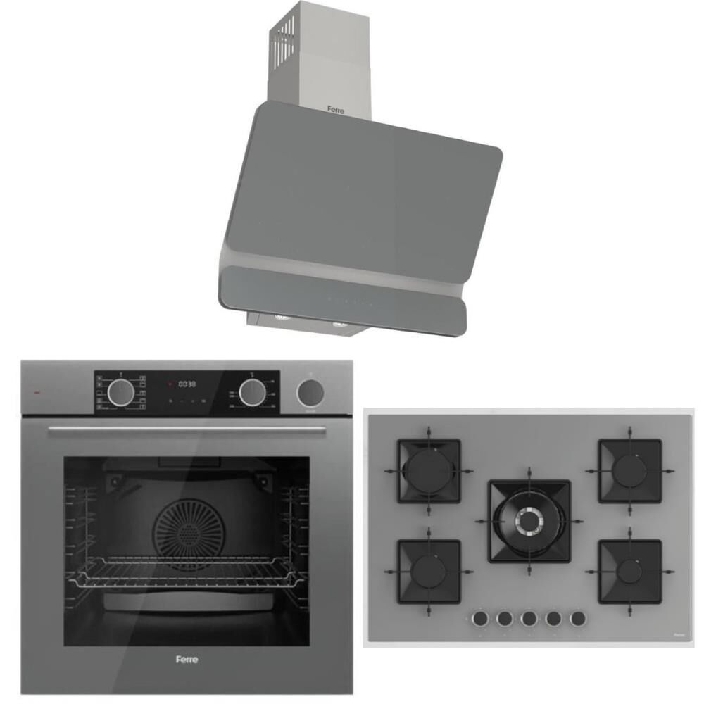 Ferre Fryart Steam Gri Set (D082 Gri Davlumbaz - SS038 75 CM Gri WOcak - XE64CPR Fryart Steam Fırın)