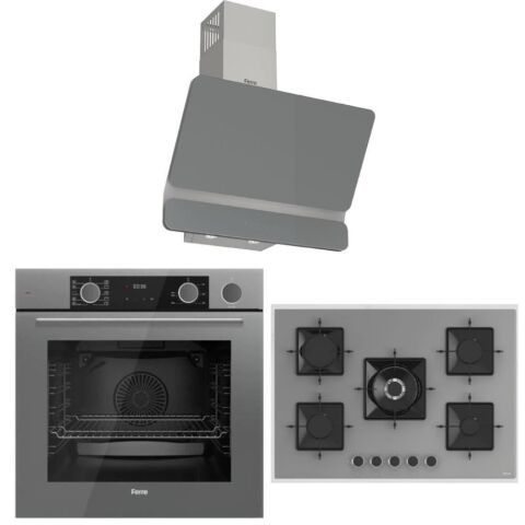 Ferre Fryart Steam Gri Set (D082 Gri Davlumbaz - SS038 75 CM Gri WOcak - XE64CPR Fryart Steam Fırın)