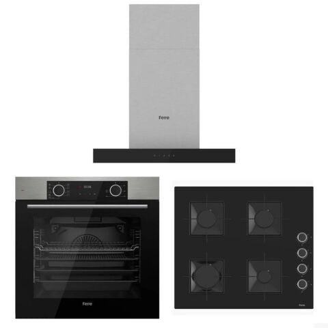 Ferre Fryart Siyah Set ( D100 T Tipi Siyah Davlumbaz-SS205 Siyah Ocak- XE63MI Fryart İnox Fırın)