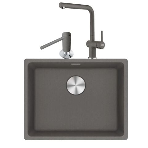 Franke Maris Mrg 210/110-52 Stone Grey Granit Eviye Actıve Plus Doccia 2.0 Armatür Sıvı Sabunluk Üçlü Set Stone Grey