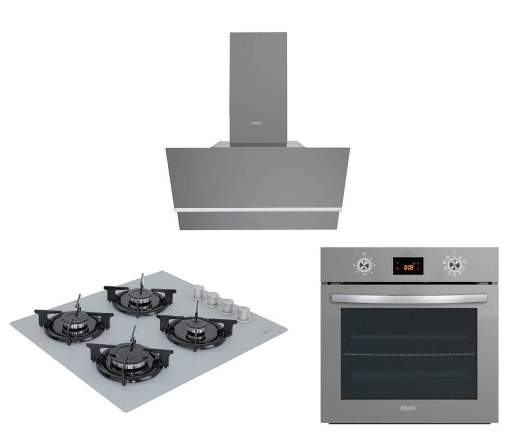 Ukinox Ankastre Gri Cam Set (Fairy Gri Davlumbaz-Felix Gri Ocak-Nova 9+1 Gri Fırın)