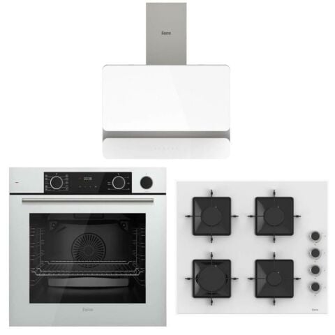 Ferre Fryart Steam Beyaz Set ( D081 Beyaz Davlumbaz -SS206 Beyaz Ocak- XE64CB Fryart Steam Beyaz Fırın)