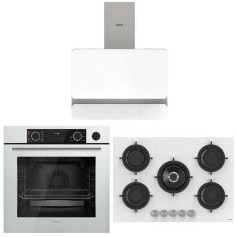 Ferre Fryart Steam Beyaz Set ( D081 Beyaz Davlumbaz -RS036 Beyaz Ocak- XE64CB Fryart Steam Beyaz Fırın)