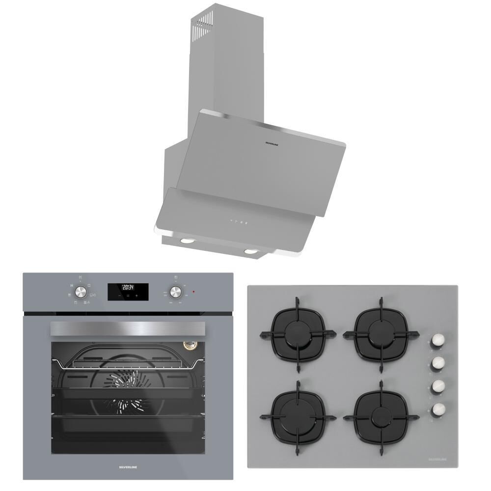 Silverline Gri Ankastre Set (3490 OSLO Davlumbaz-CS5335S02 Ocak BO6502S02 Fırın )