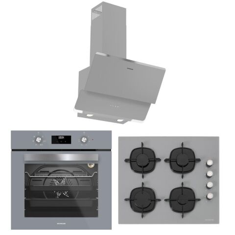 Silverline Gri Ankastre Set (3490 OSLO Davlumbaz-CS5335S02 Ocak BO6502S02 Fırın )