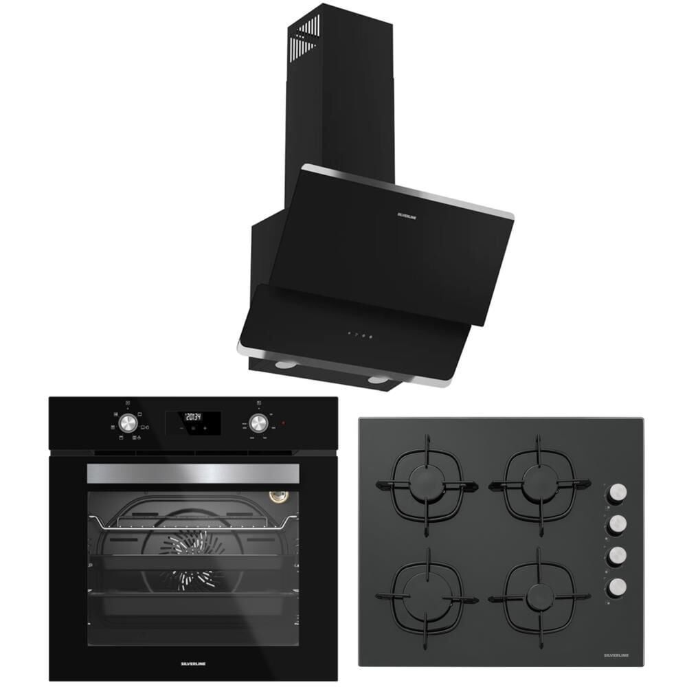 Silverline Siyah Ankastre Set (3490 OSLO Davlumbaz ,CS5335B01 Ocak , BO6502B02 Fırın)