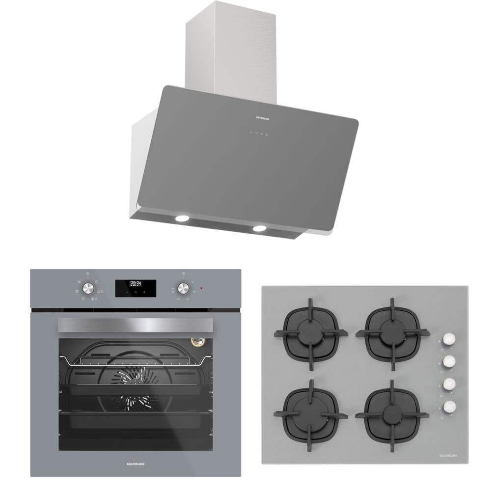 Silverline Gri Ankastre Set (3457 SOHO Davlumbaz-CS5343S01 Ocak ,BO6502S02 Fırın )