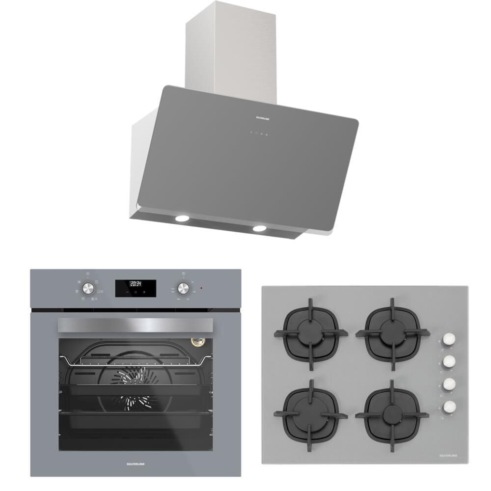 Silverline Gri Ankastre Set (3457 SOHO Davlumbaz-CS5343S01 Ocak ,BO6502S02 Fırın )