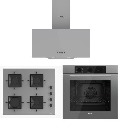 Ferre Gri Set (D088 Gri Davlumbaz -SS208 Gri Ocak- QBL62CPR Gri Fırın)