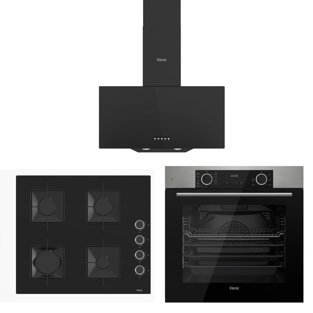 Ferre Siyah Set ( D086 Siyah Davlumbaz-SS205 Siyah Ocak- XE63MI Fryart İnox Fırın)