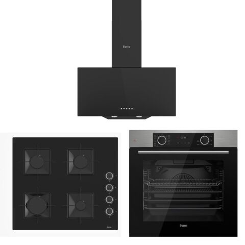 Ferre Siyah Set ( D086 Siyah Davlumbaz-SS205 Siyah Ocak- XE63MI Fryart İnox Fırın)