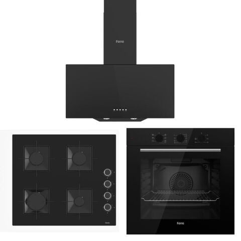 Ferre Siyah Set ( D086 Siyah Davlumbaz-SS205 Siyah Ocak- QBL62CS Fırın)