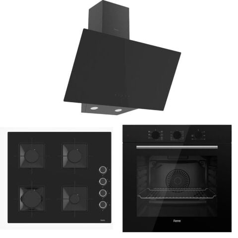 Ferre Siyah Set ( D077 Siyah Davlumbaz-SS205 Siyah Ocak- QBL62CS Fırın)
