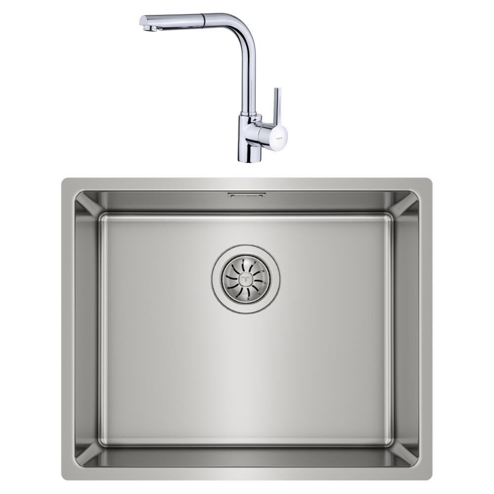 Teka Linea 50.40 Paslanmaz Tezgahaltı Çelik Evye ve ARK 938 Krom Spiralli Batarya Set