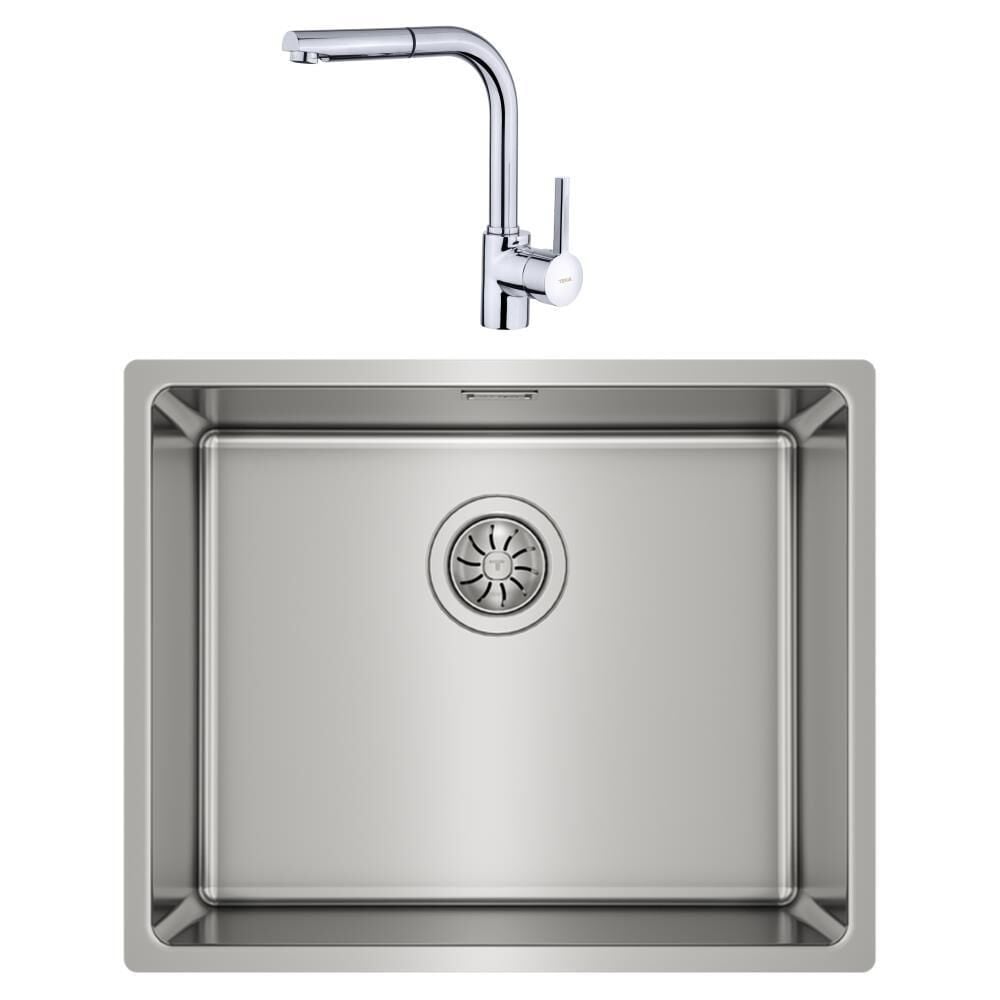 Teka Linea 50.40 Paslanmaz Tezgahaltı Çelik Evye ve ARK 938 Krom Spiralli Batarya Set