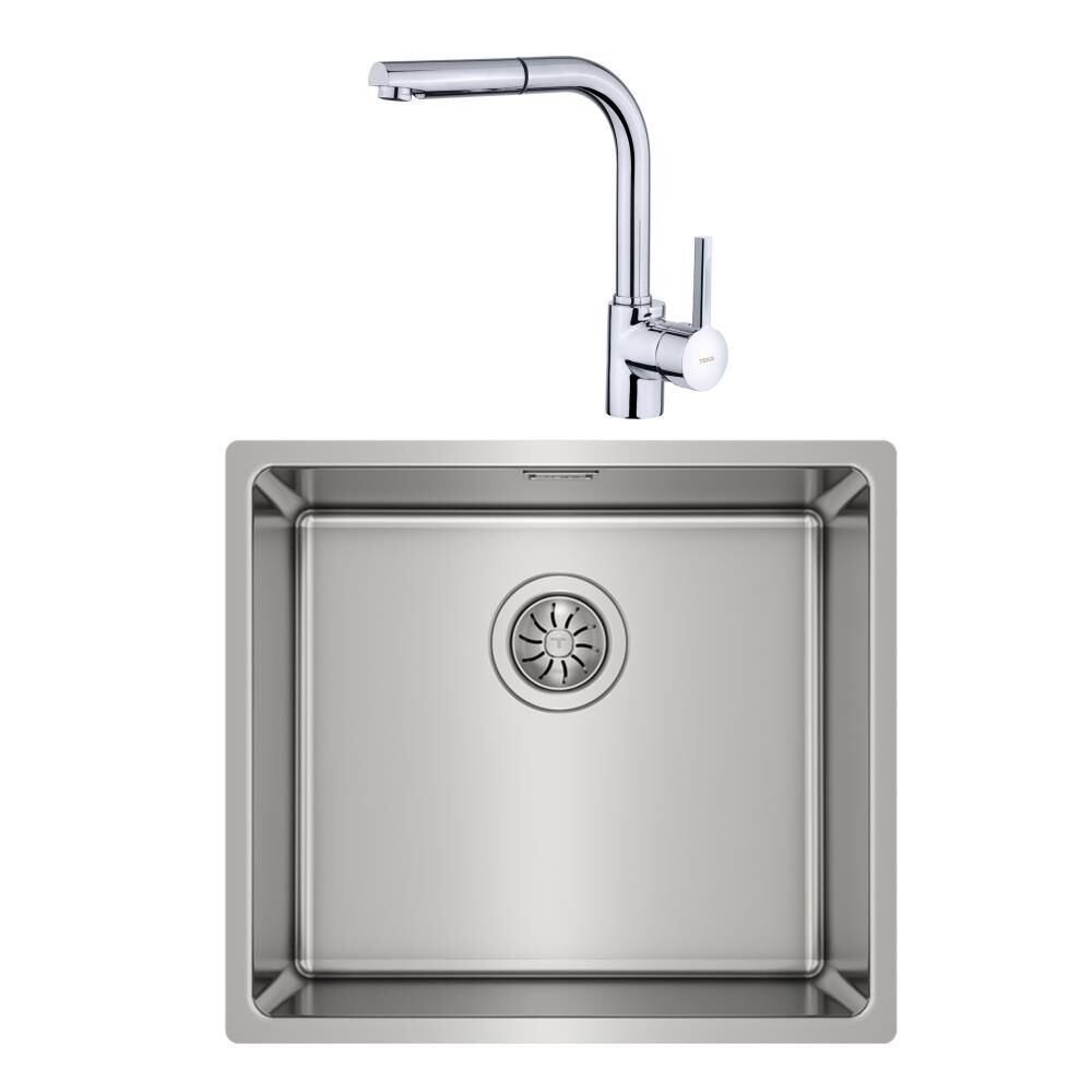 Teka Linea 45.40 Paslanmaz Tezgahaltı Çelik Evye ve ARK 938 Krom Spiralli Batarya Set