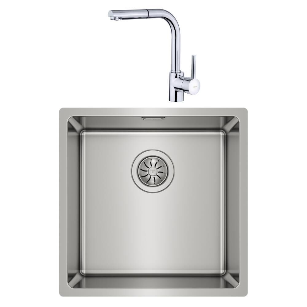 Teka Linea 40.40 Paslanmaz Tezgahaltı Çelik Evye ve ARK 938 Krom Spiralli Batarya Set