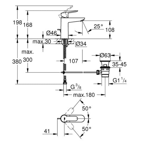 Grohe Lavabo Bataryası BauEdge M Boyut Krom - 23758000
