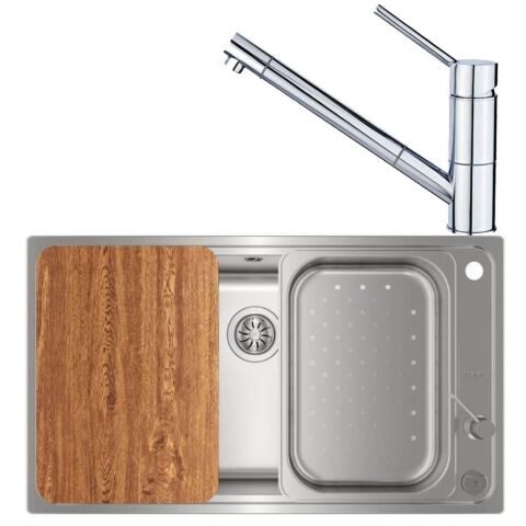 Teka BAHİA 1B PLUS Aksesuarlı Evye AUK 978 PULLOUT Krom Spiralli Batarya Set