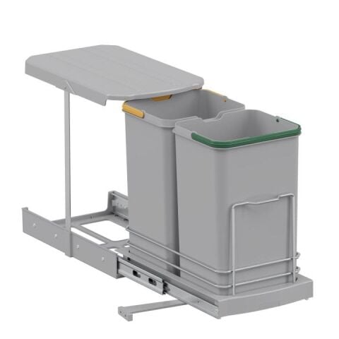 Starax S-2392 12+12 Lt Dolap İçi Teleskopik Raylı Gri Çöp Kovası