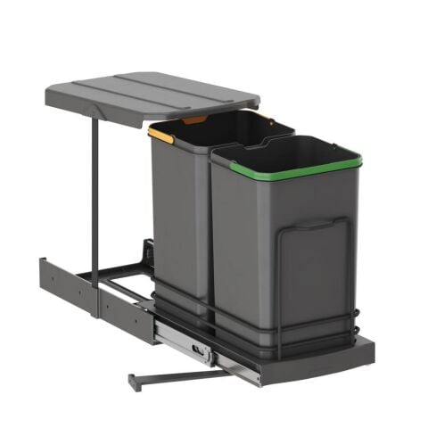 Starax S-2392 12+12 Lt Dolap İçi Teleskopik Raylı Gri Çöp Kovası