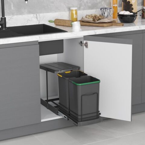 Starax S-2392 Teleskopik Raylı Plastik Gövde Çöp Kovası 12+12 Lt Antrasit