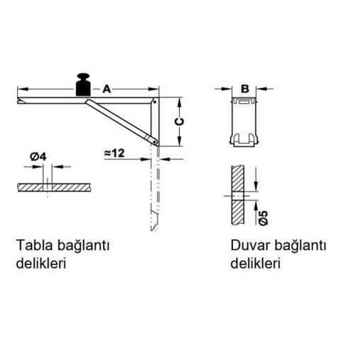 Katlanır Konsol Galvanizli 40 KG 30X250X85 MM